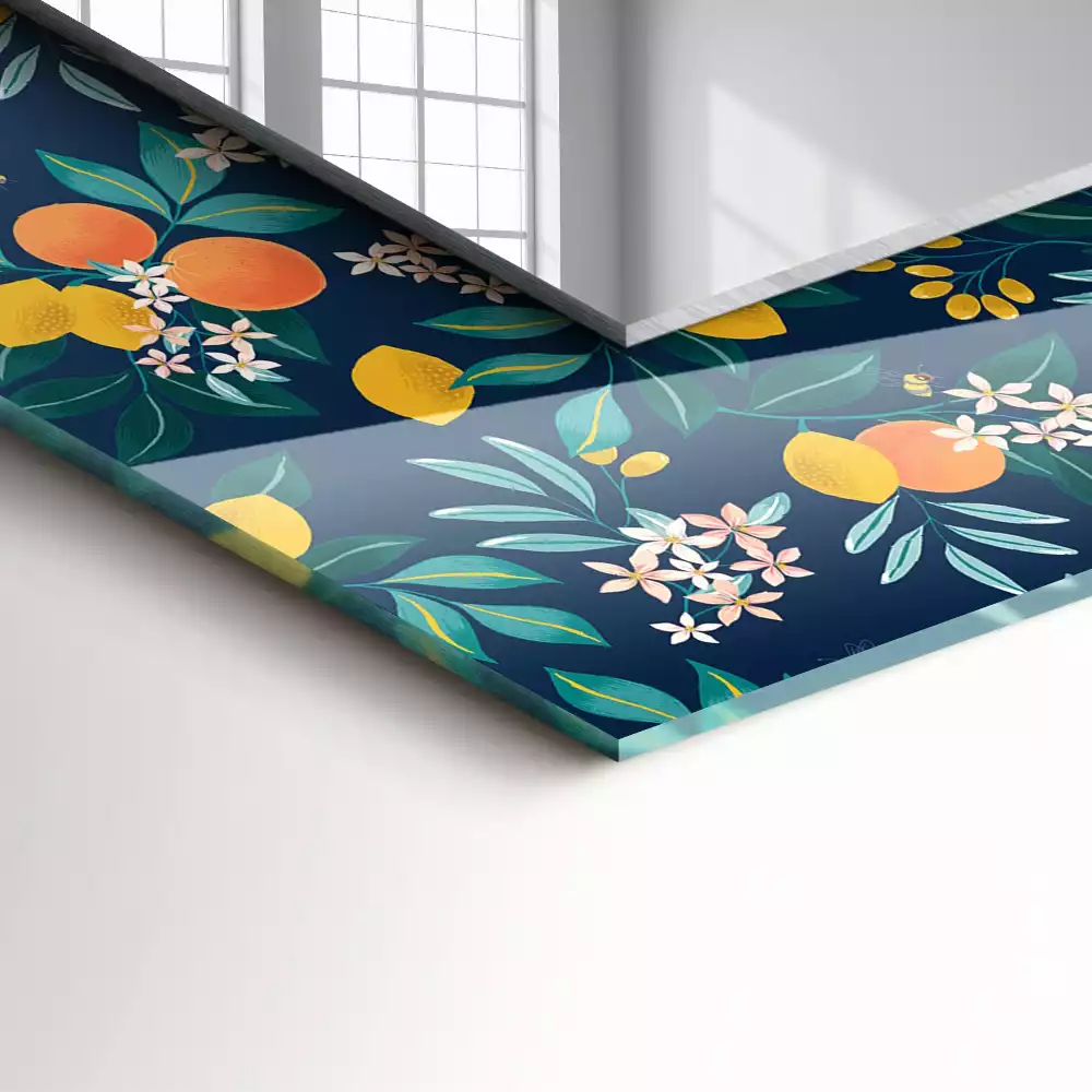 Rechthoekige spiegel met decoratie Bloemen en vruchten