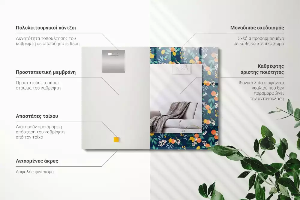 Rechthoekige spiegel met decoratie Bloemen en vruchten