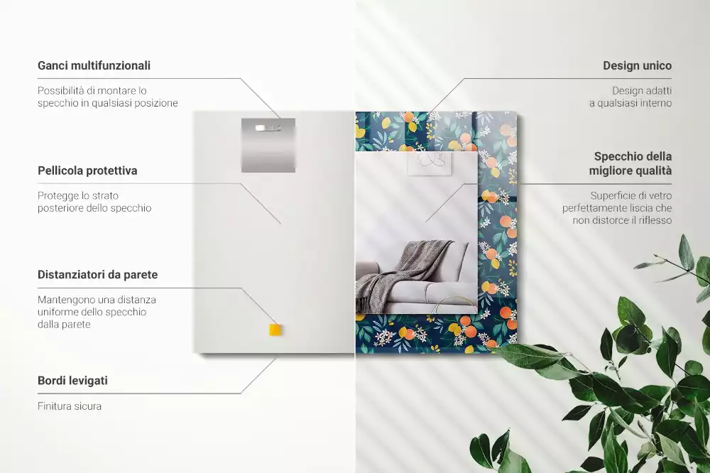 Rechthoekige spiegel met decoratie Bloemen en vruchten
