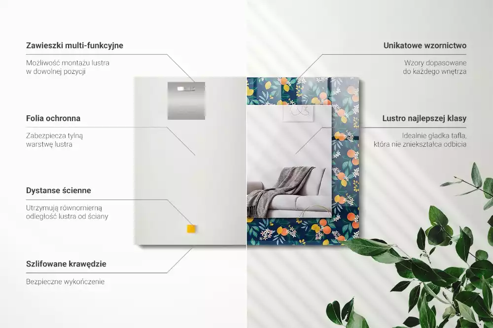 Rechthoekige spiegel met decoratie Bloemen en vruchten