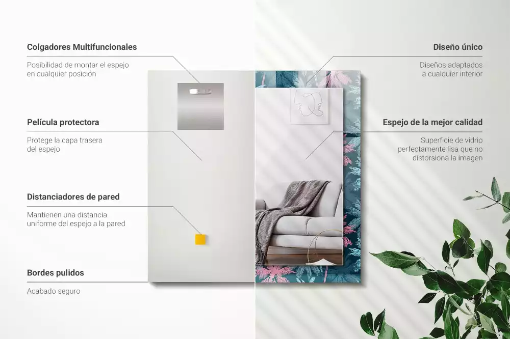 Rechthoekige spiegel lijst met print Palmbomen kleurrijk patroon