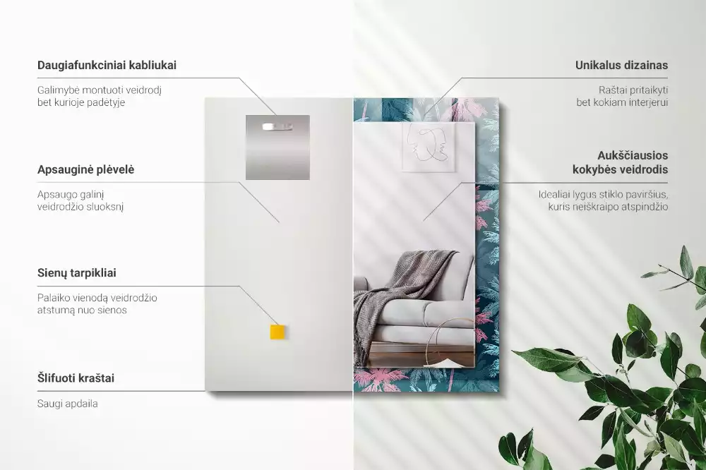 Rechthoekige spiegel lijst met print Palmbomen kleurrijk patroon