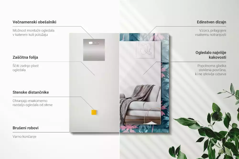 Rechthoekige spiegel lijst met print Palmbomen kleurrijk patroon