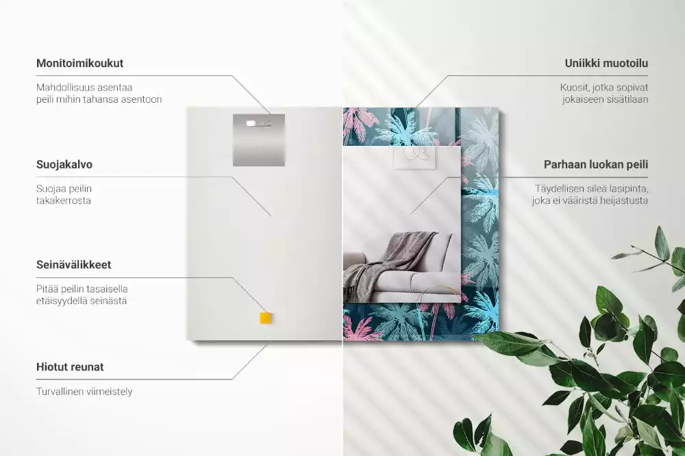 Rechthoekige spiegel lijst met print Palmbomen kleurrijk patroon