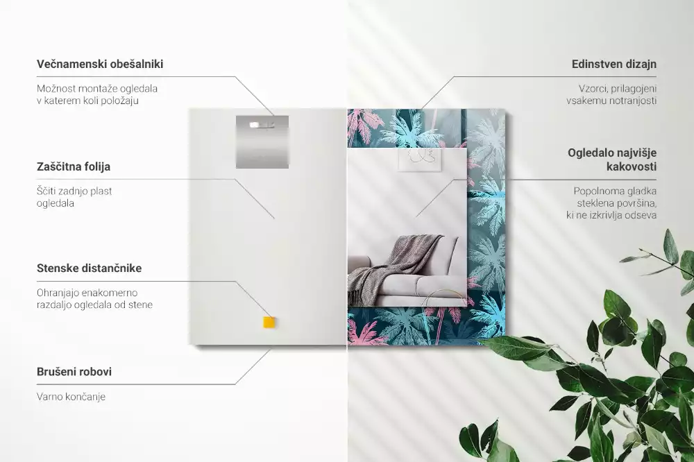 Rechthoekige spiegel lijst met print Palmbomen kleurrijk patroon