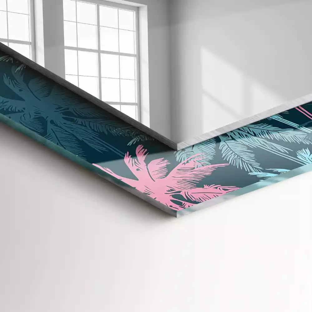 Rechthoekige spiegel lijst met print Palmbomen kleurrijk patroon