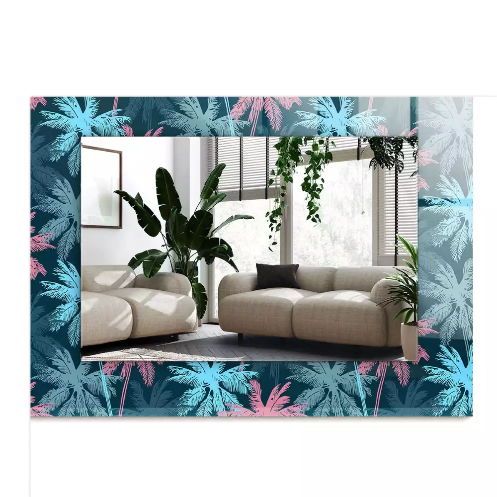 Rechthoekige spiegel lijst met print Palmbomen kleurrijk patroon