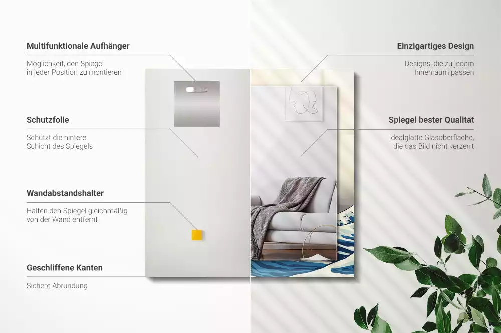 Bedrukte rechthoekige spiegel De Grote Golf bij Kanagawa