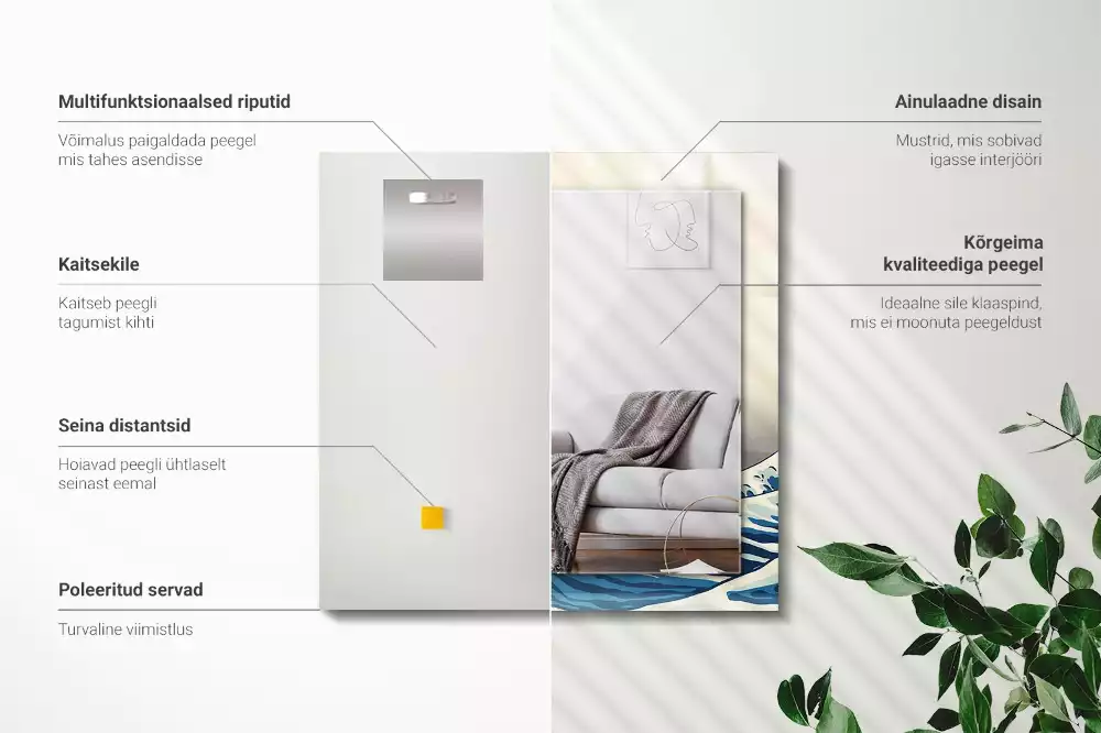 Bedrukte rechthoekige spiegel De Grote Golf bij Kanagawa