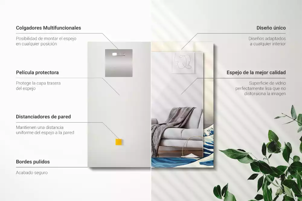 Bedrukte rechthoekige spiegel De Grote Golf bij Kanagawa