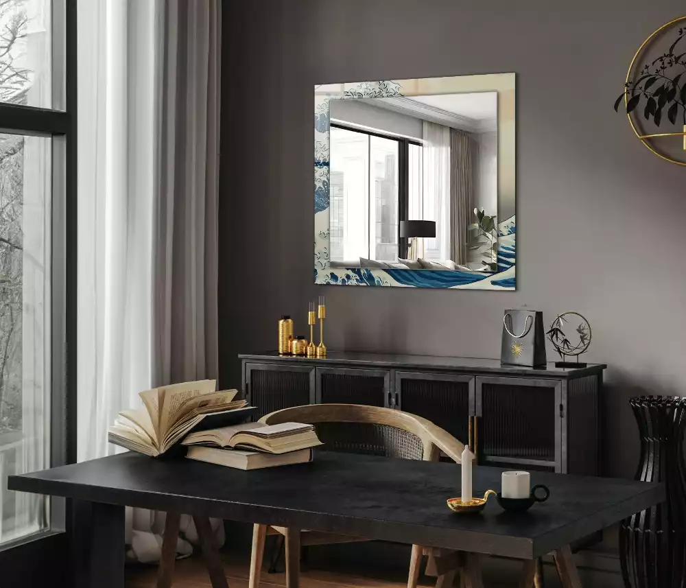 Bedrukte rechthoekige spiegel De Grote Golf bij Kanagawa