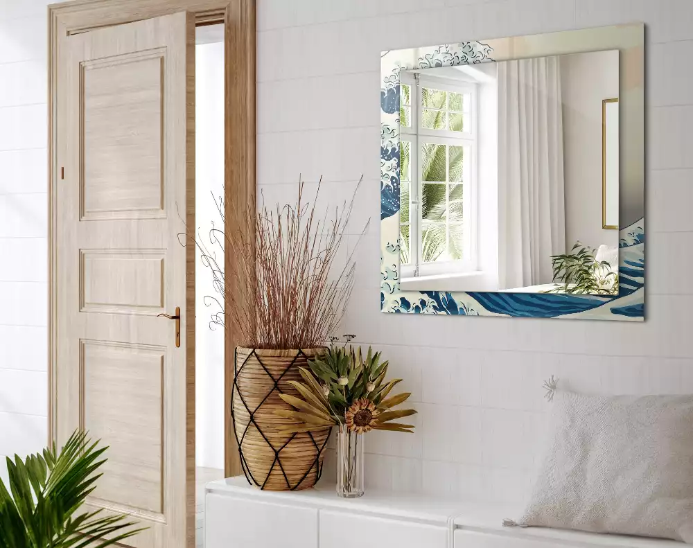 Bedrukte rechthoekige spiegel De Grote Golf bij Kanagawa