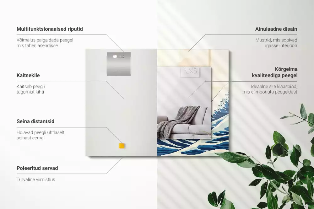 Bedrukte rechthoekige spiegel De Grote Golf bij Kanagawa