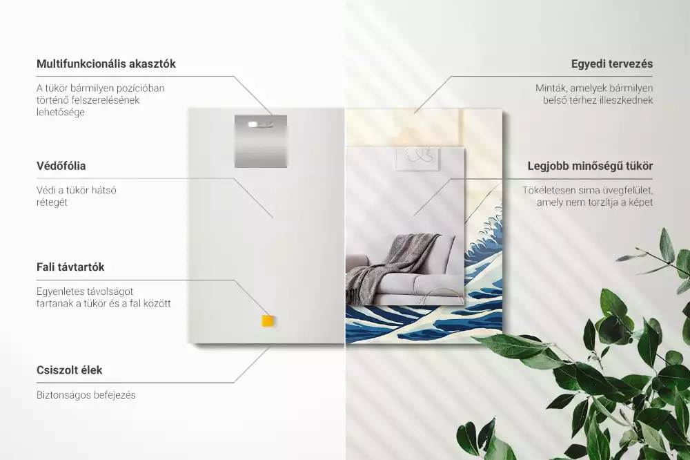 Bedrukte rechthoekige spiegel De Grote Golf bij Kanagawa