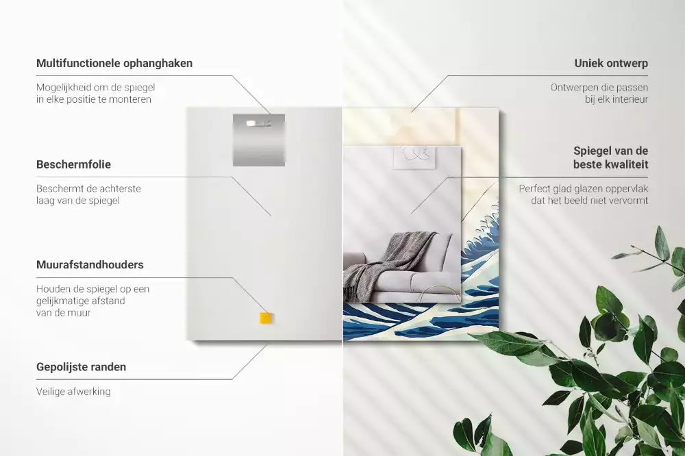 Bedrukte rechthoekige spiegel De Grote Golf bij Kanagawa