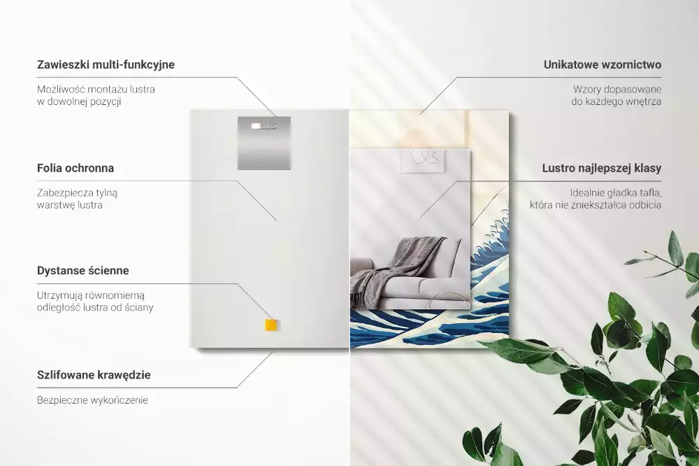 Bedrukte rechthoekige spiegel De Grote Golf bij Kanagawa