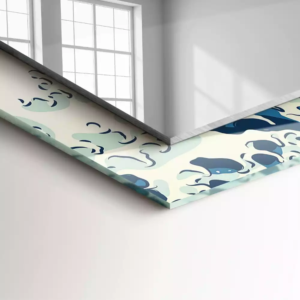 Bedrukte rechthoekige spiegel De Grote Golf bij Kanagawa