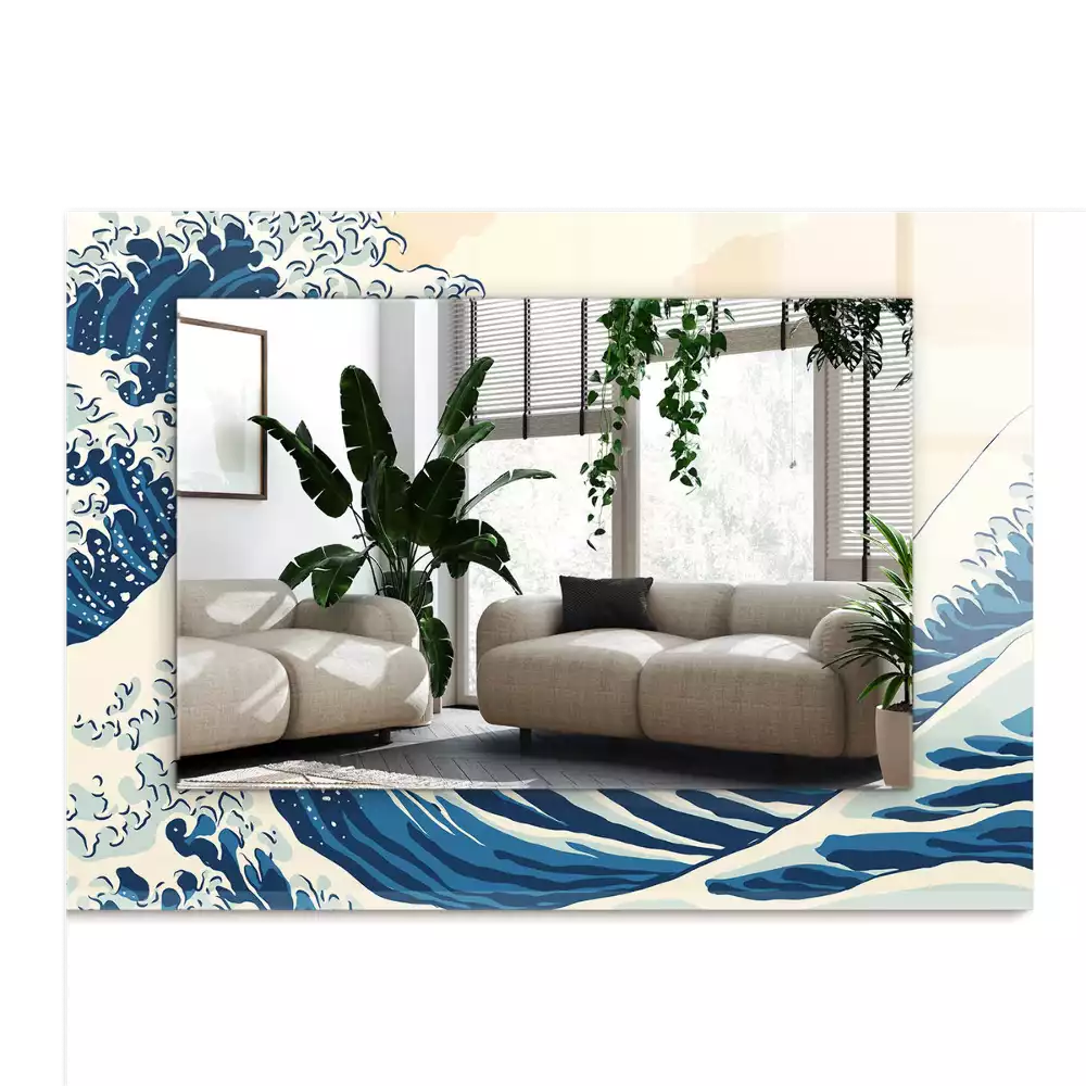 Bedrukte rechthoekige spiegel De Grote Golf bij Kanagawa