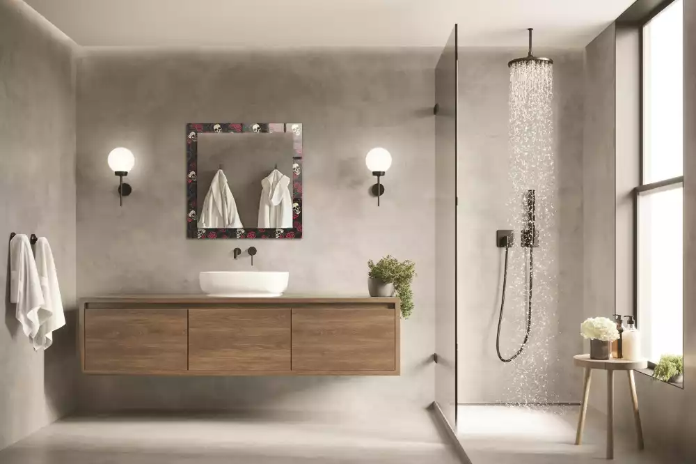 Rechthoekige spiegel met bedrukte lijst Schedels rozen doornen