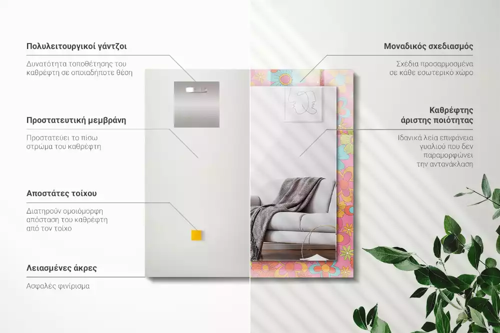 Rechthoekige spiegel met decoratie Kleurrijke bloemengroef