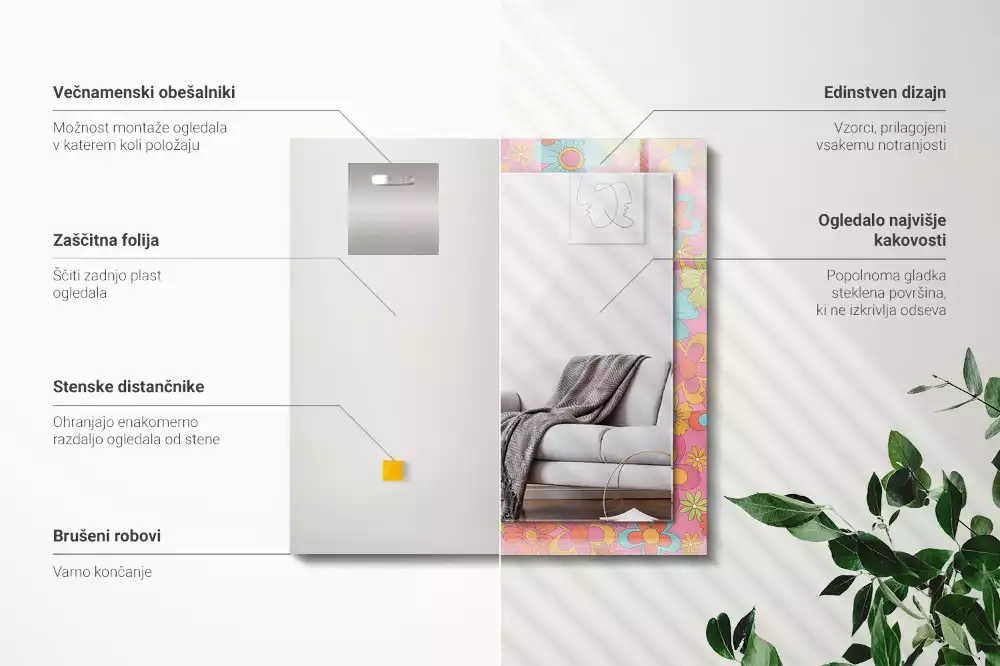 Rechthoekige spiegel met decoratie Kleurrijke bloemengroef