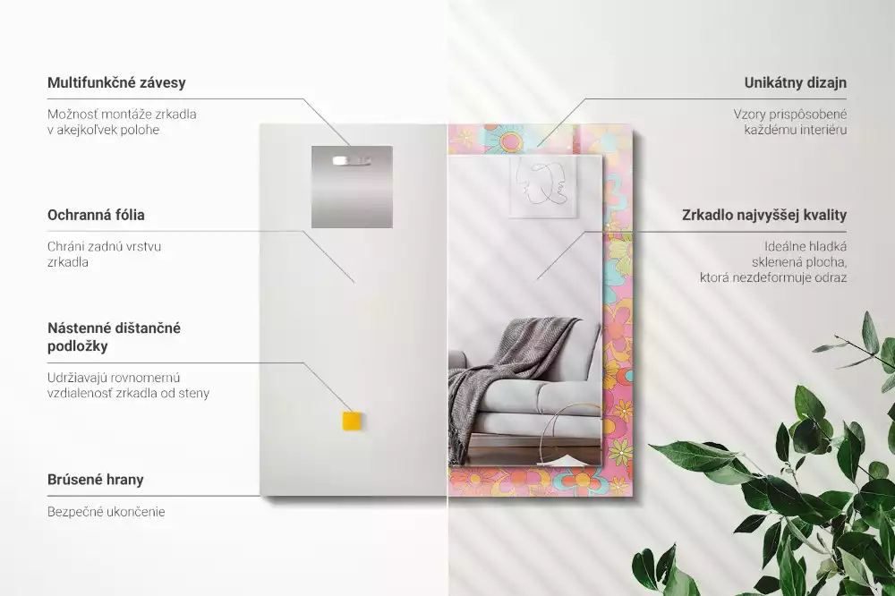 Rechthoekige spiegel met decoratie Kleurrijke bloemengroef