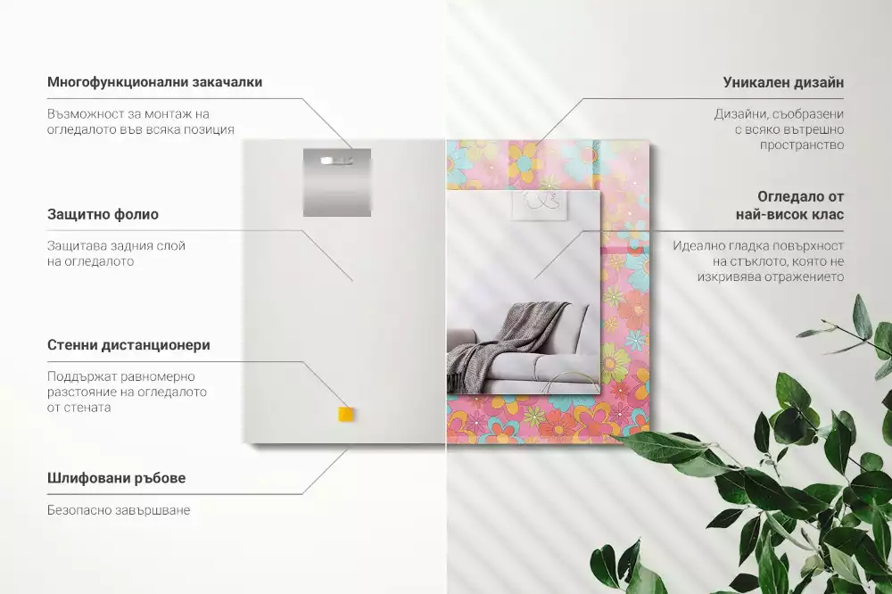 Rechthoekige spiegel met decoratie Kleurrijke bloemengroef