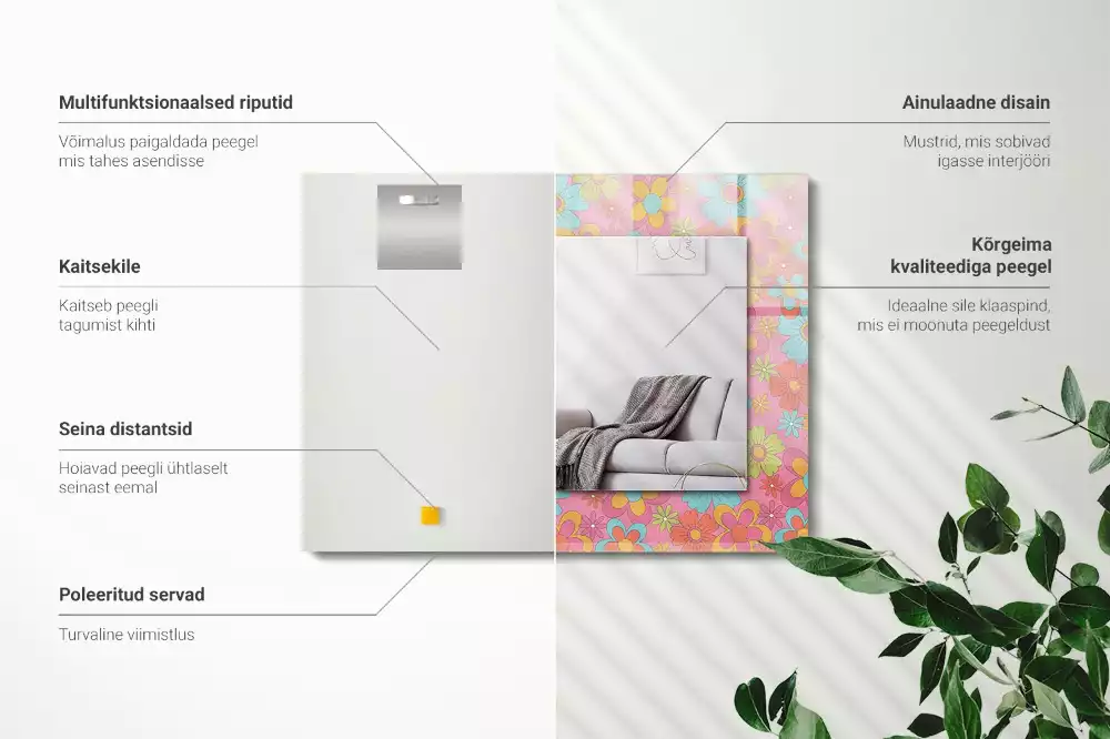 Rechthoekige spiegel met decoratie Kleurrijke bloemengroef