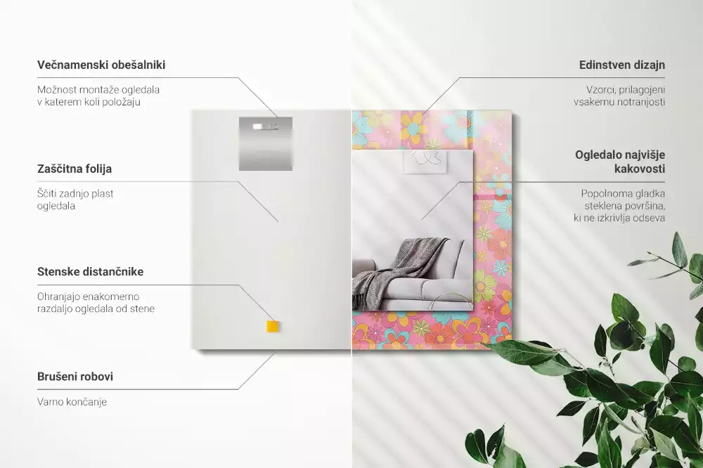 Rechthoekige spiegel met decoratie Kleurrijke bloemengroef