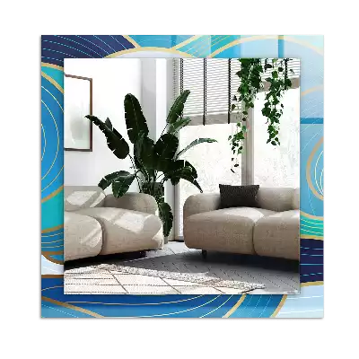 Rechthoekige spiegel lijst met print Golvenpatronen blauw