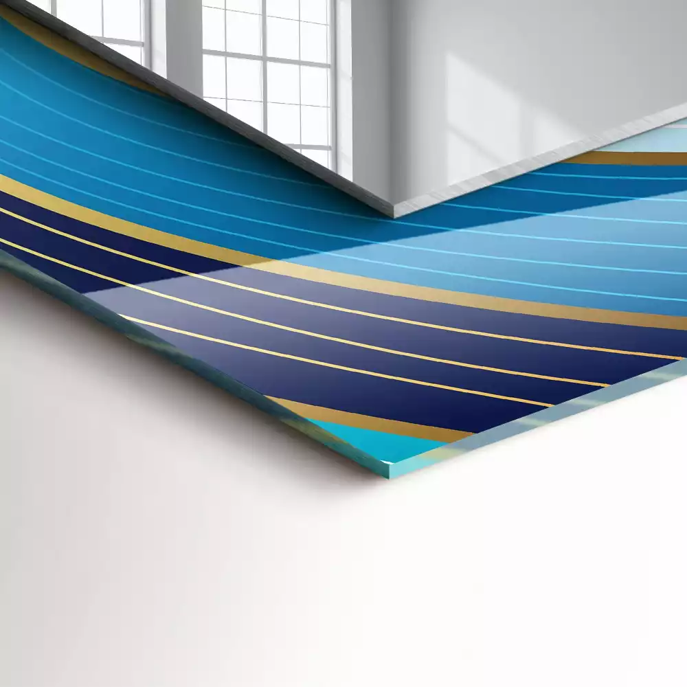 Rechthoekige spiegel lijst met print Golvenpatronen blauw