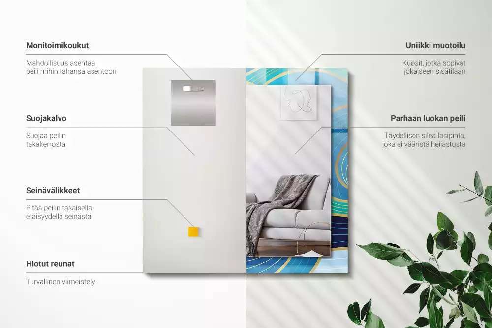 Rechthoekige spiegel lijst met print Golvenpatronen blauw