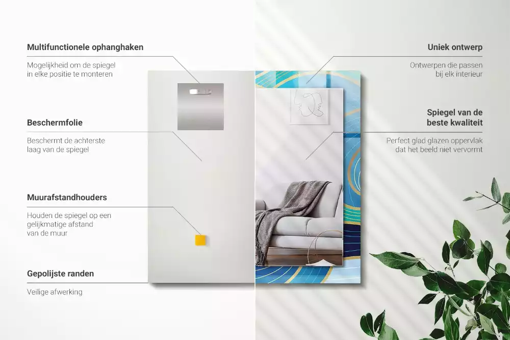 Rechthoekige spiegel lijst met print Golvenpatronen blauw