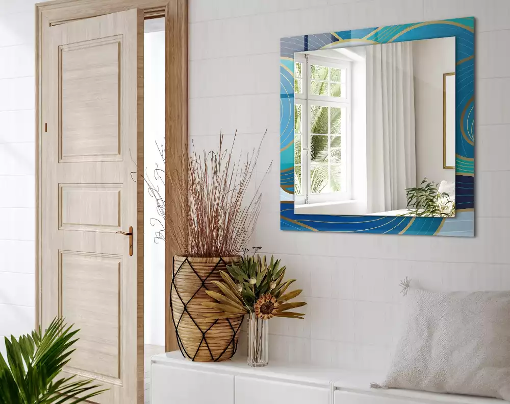 Rechthoekige spiegel lijst met print Golvenpatronen blauw