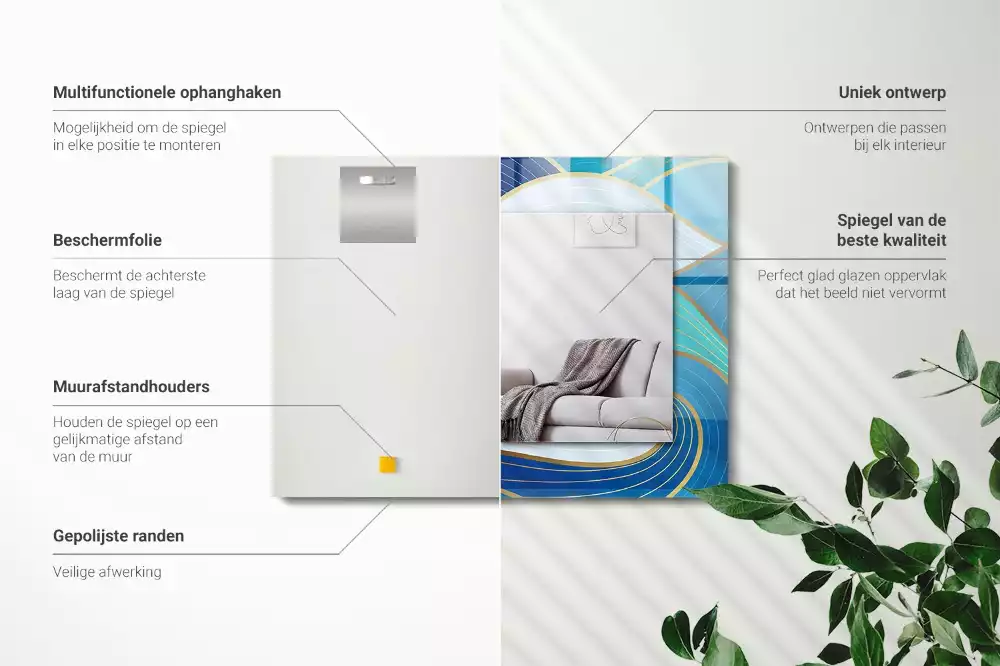 Rechthoekige spiegel lijst met print Golvenpatronen blauw