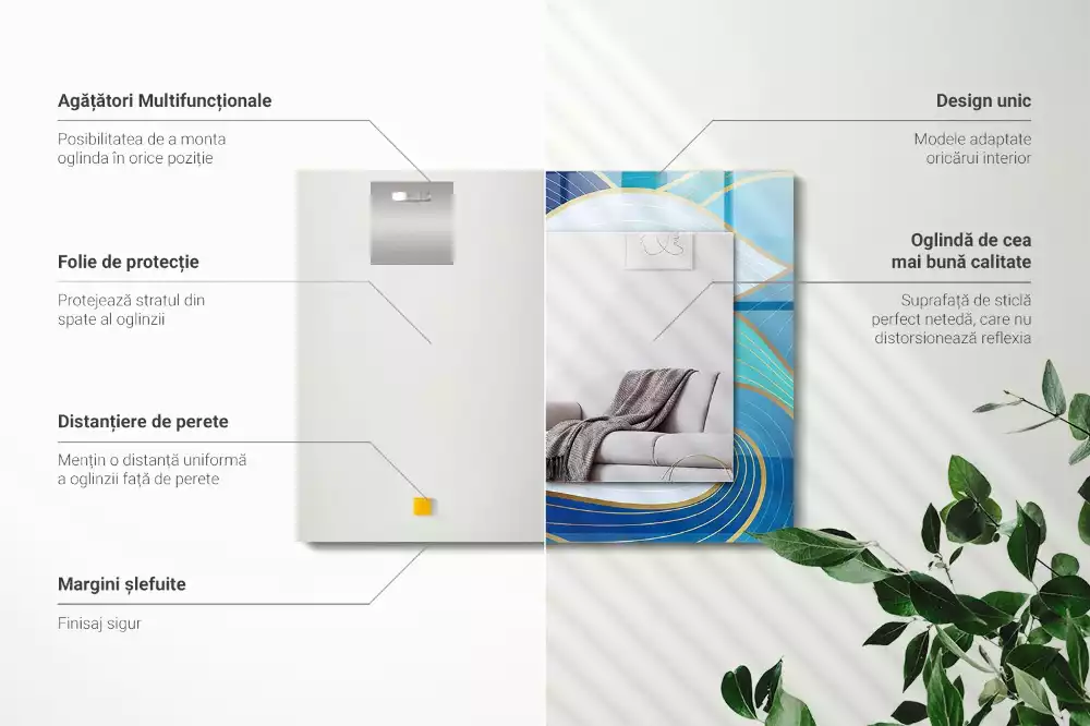 Rechthoekige spiegel lijst met print Golvenpatronen blauw