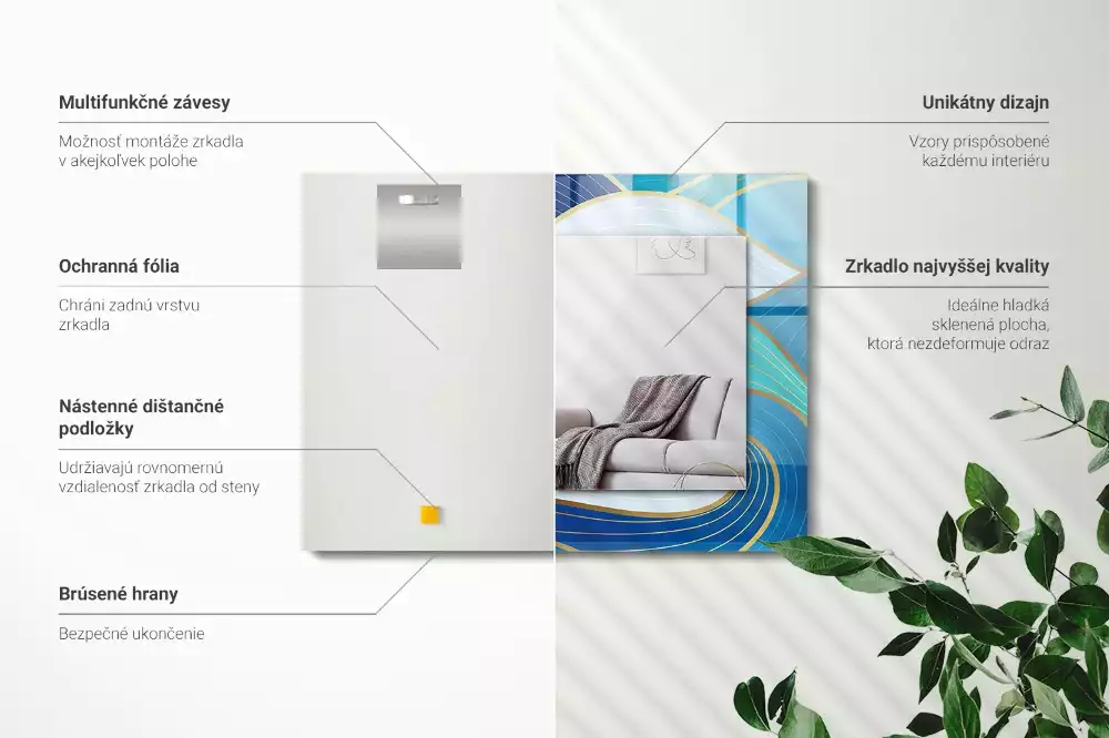 Rechthoekige spiegel lijst met print Golvenpatronen blauw