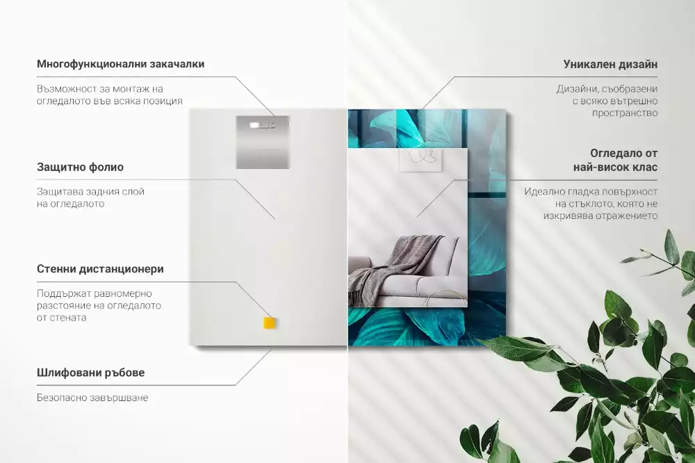 Bedrukte rechthoekige spiegel Groene bladeren