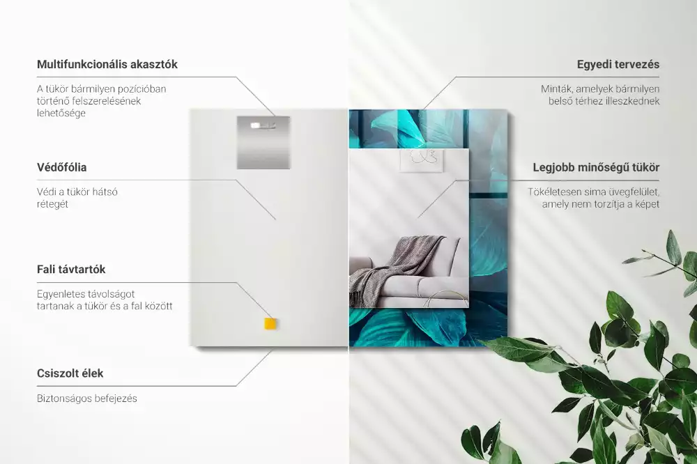 Bedrukte rechthoekige spiegel Groene bladeren