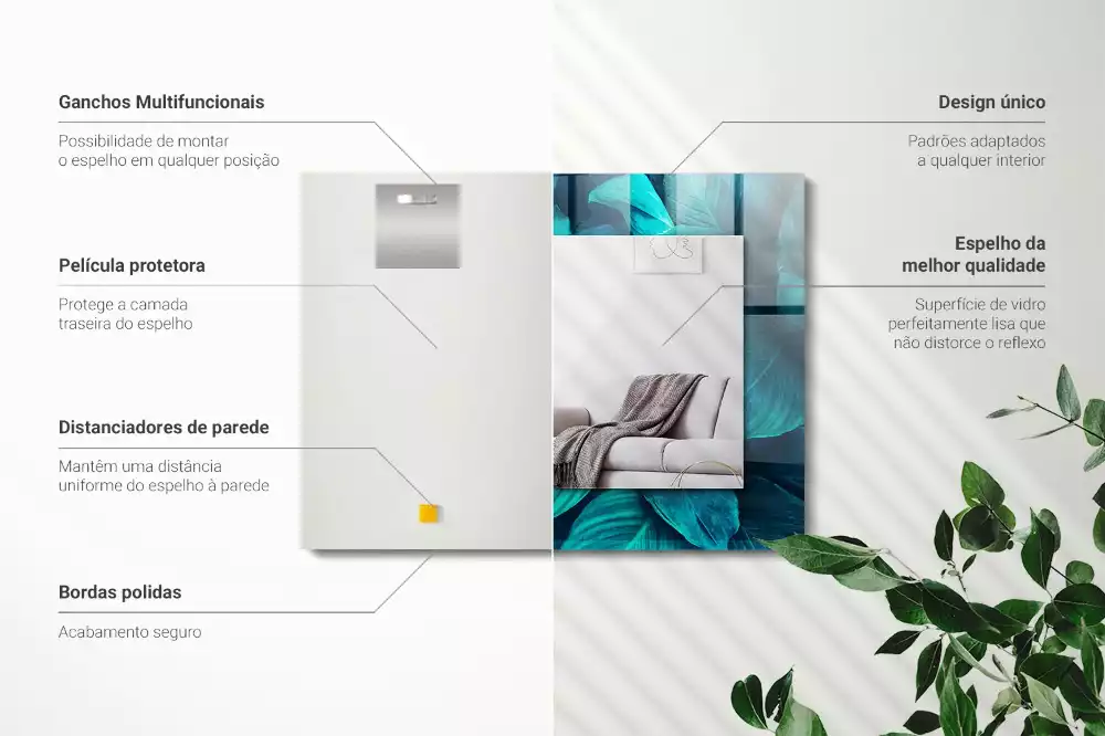 Bedrukte rechthoekige spiegel Groene bladeren