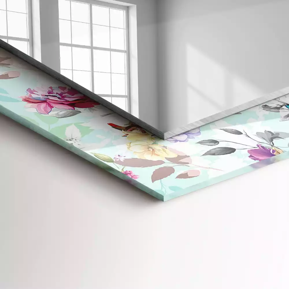 Rechthoekige spiegel met bedrukte lijst Bloemen en vogels