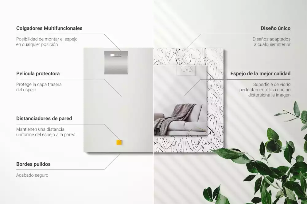 Rechthoekige spiegel met decoratie Schets van vrouwelijke silhouetten