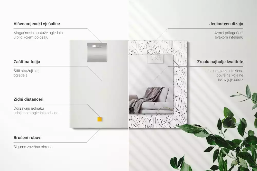 Rechthoekige spiegel met decoratie Schets van vrouwelijke silhouetten