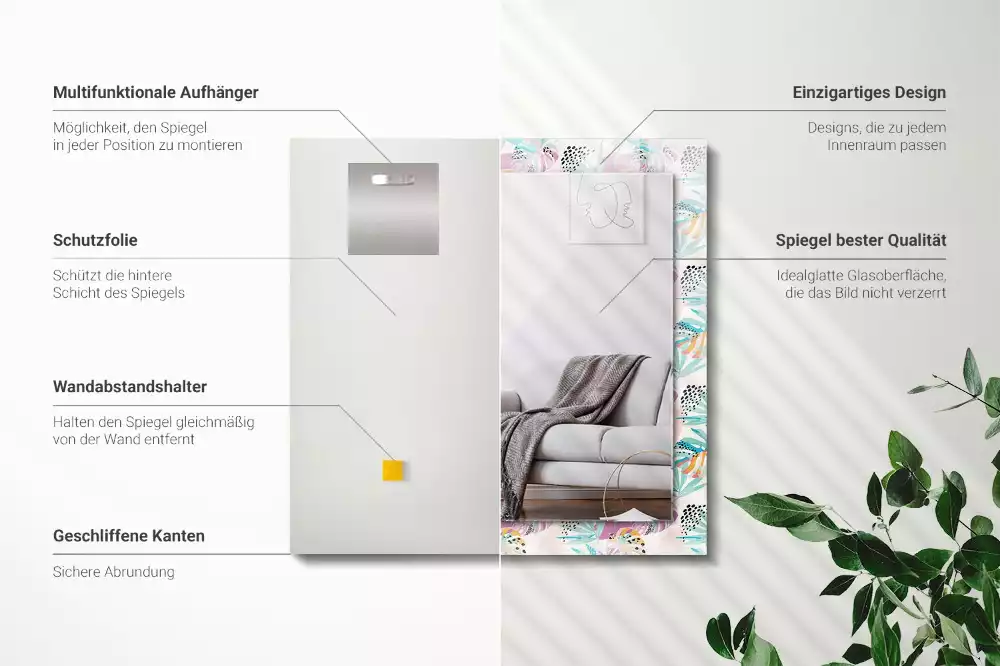 Rechthoekige spiegel lijst met print Kleurrijke tropische bladeren