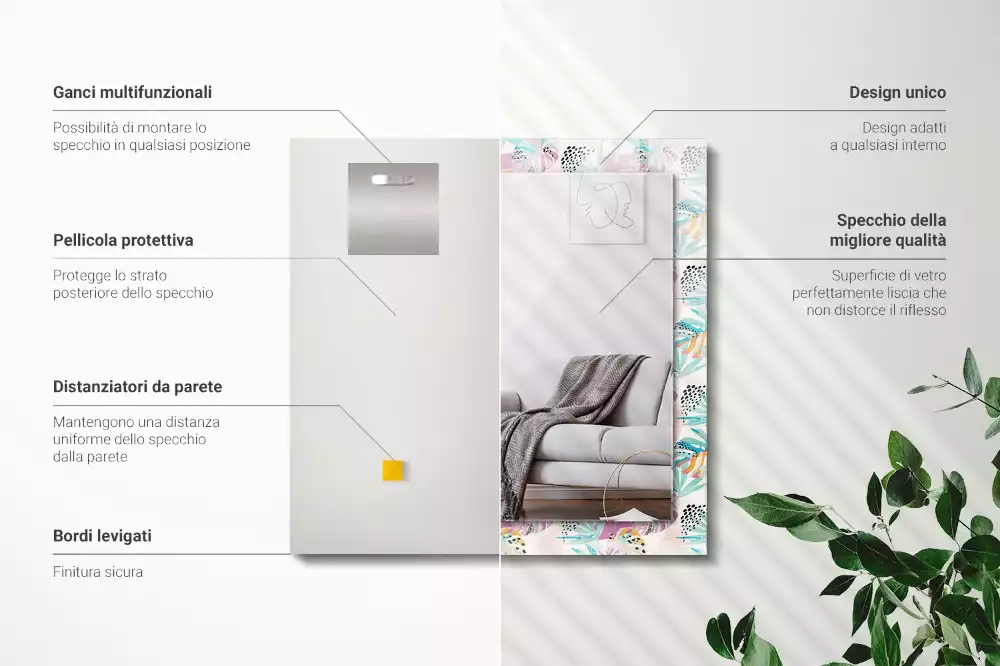 Rechthoekige spiegel lijst met print Kleurrijke tropische bladeren