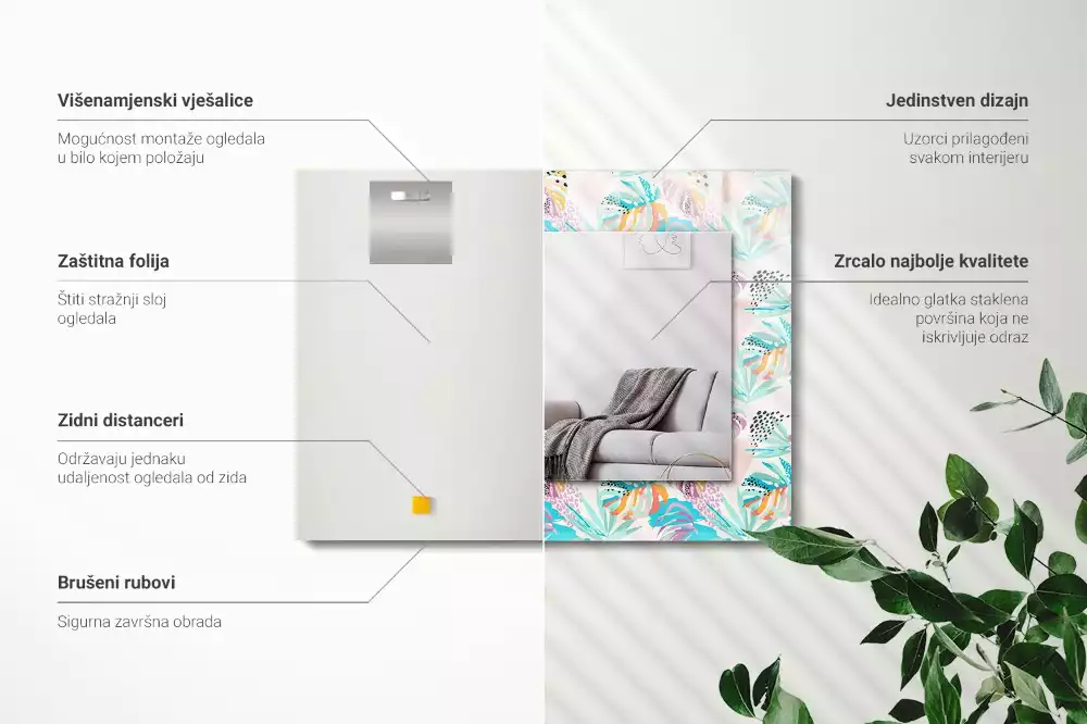 Rechthoekige spiegel lijst met print Kleurrijke tropische bladeren