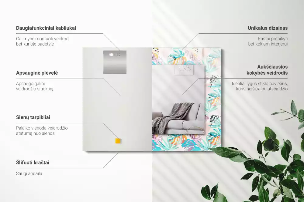 Rechthoekige spiegel lijst met print Kleurrijke tropische bladeren