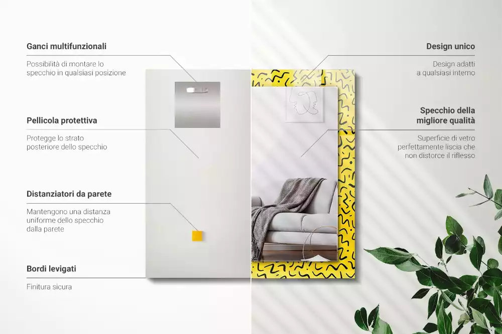 Bedrukte rechthoekige spiegel Geel abstract patroon