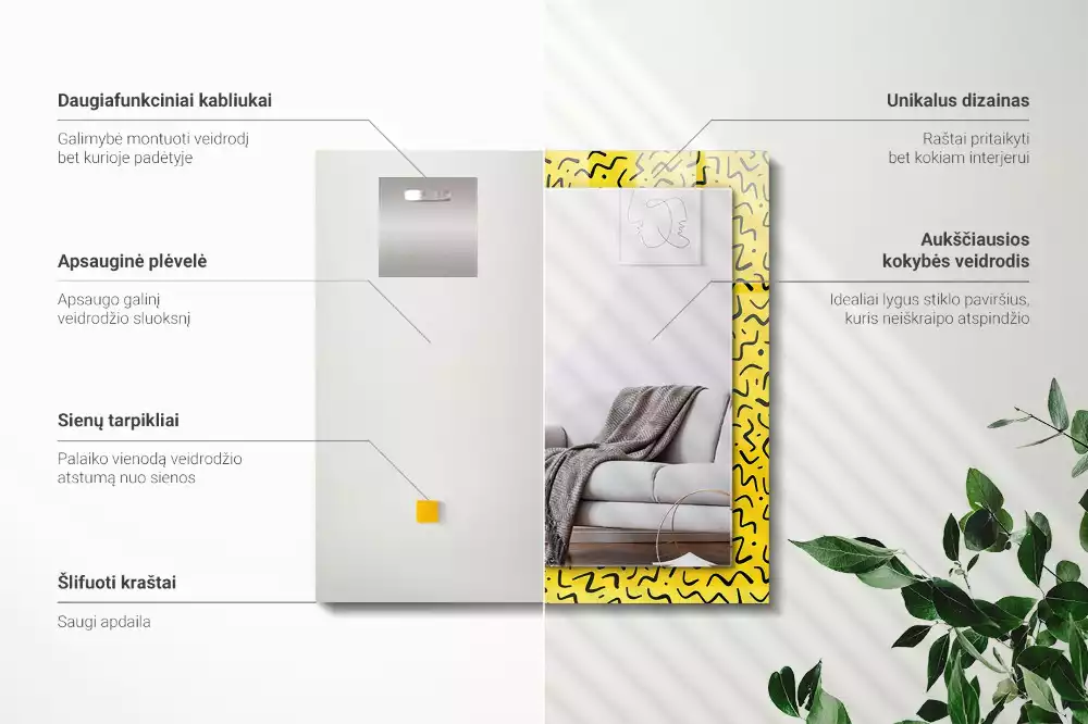 Bedrukte rechthoekige spiegel Geel abstract patroon