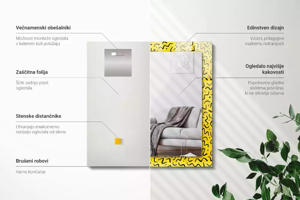 Bedrukte rechthoekige spiegel Geel abstract patroon